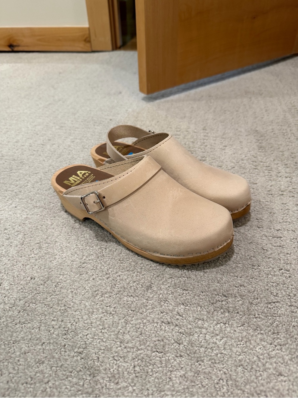 MIA Kids Neutral Tan Leather Clogs with Buckle Strap